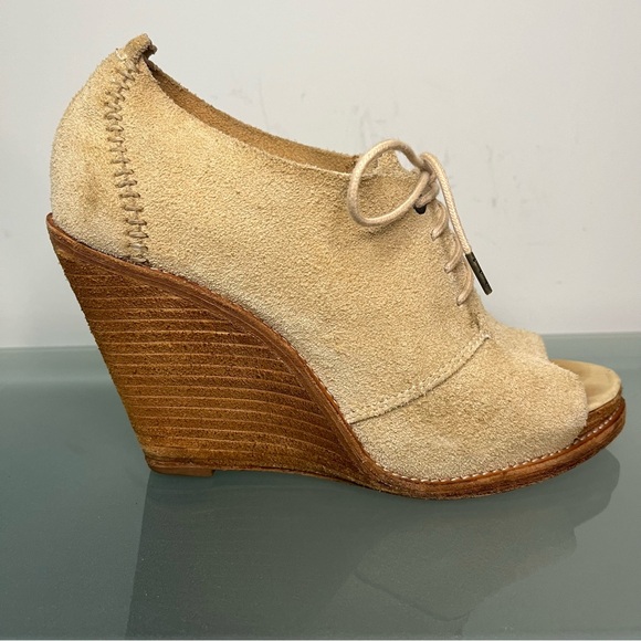 Rag & Bone Sunderland Lace Up Wedge Pumps Ladies Size 37 / 7 Sand Suede Heels - Picture 1 of 10